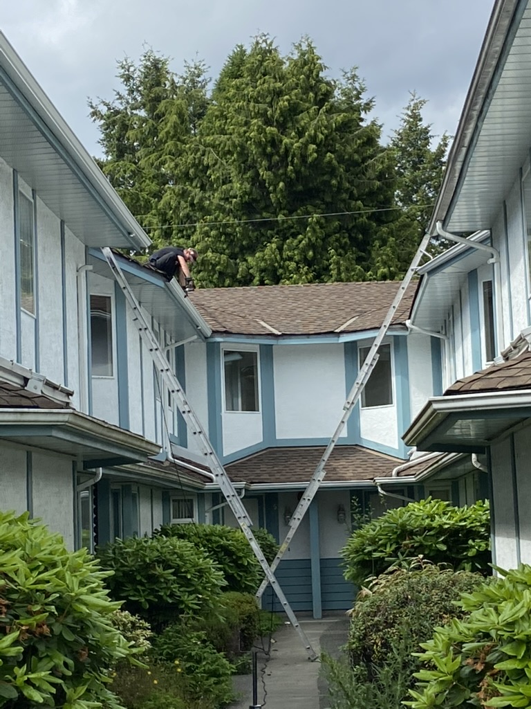 Ladder access for gutter installation on a strata-style property
