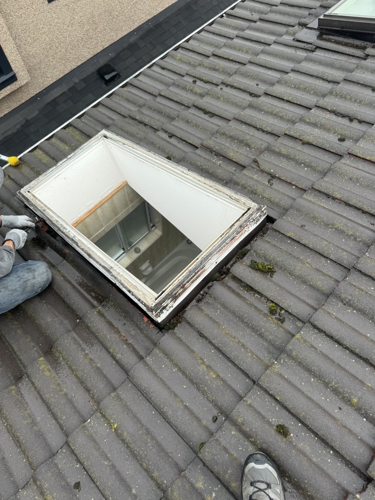 Skylight detail on tile roof repair project