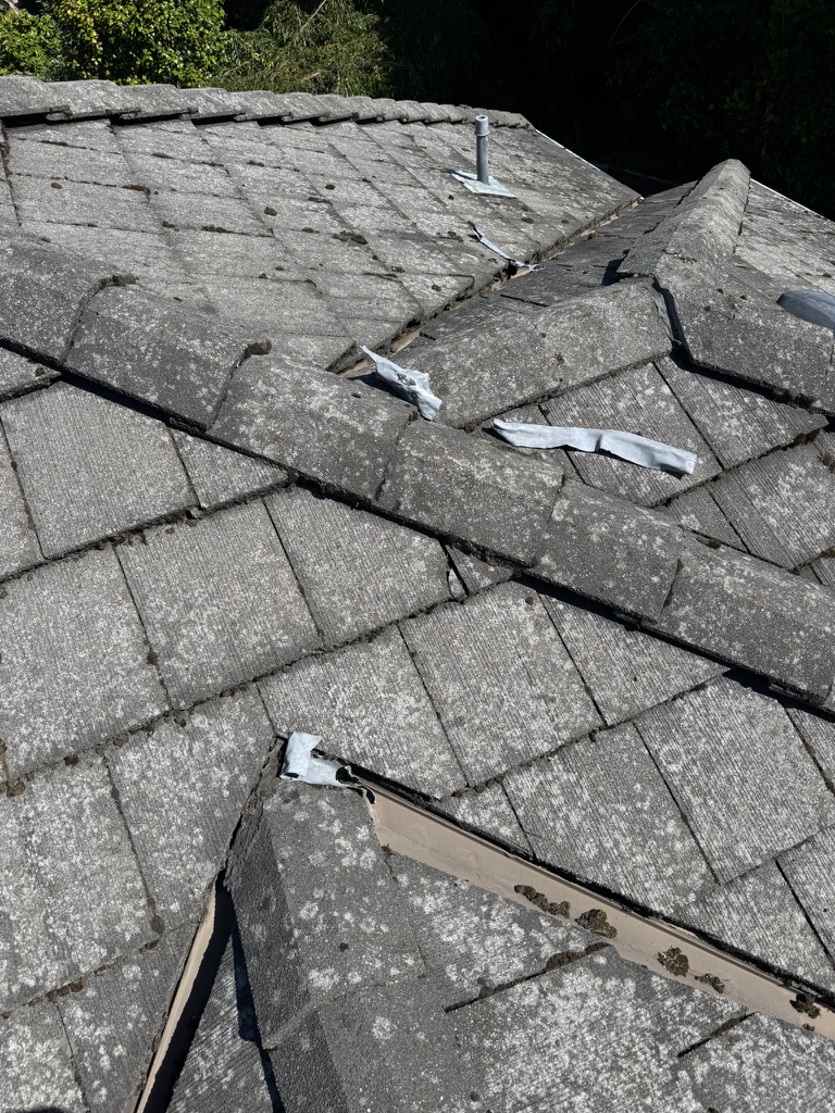 Tile roof ridge area during repair review
